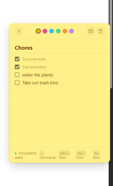 Real todo checkbox card in stickies.lol